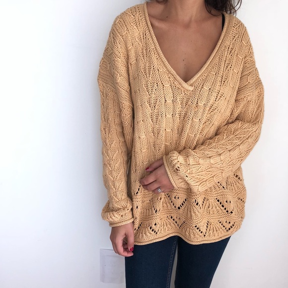 Vintage Sweaters - Vintage Oversized slouchy cable hand-knit sweater